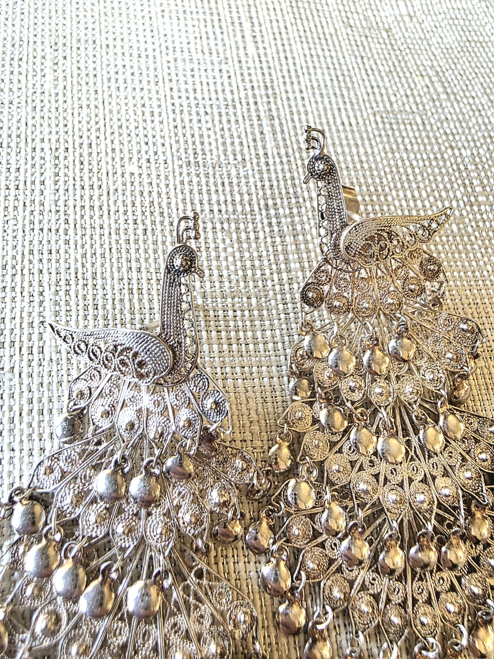 Vintage 925 Silver Articulated Peacock Earrings - Picture 9 of 10